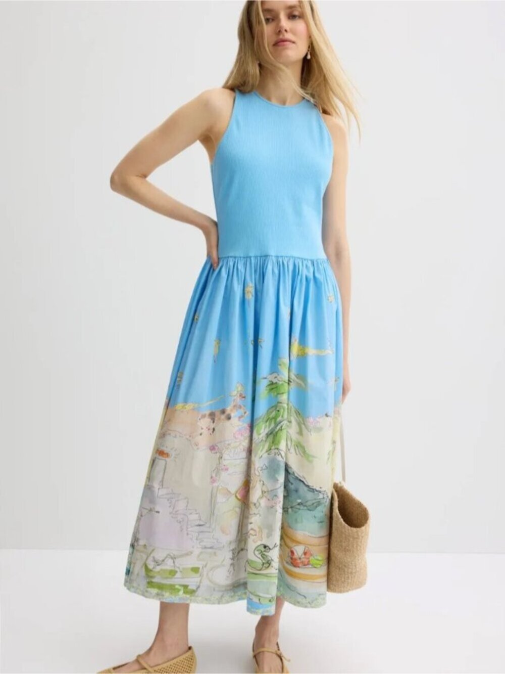 ALÉMAIS Anouk Tank Midi Dress in Blue Cotton Sundress Sleeveless Sun Dress 6